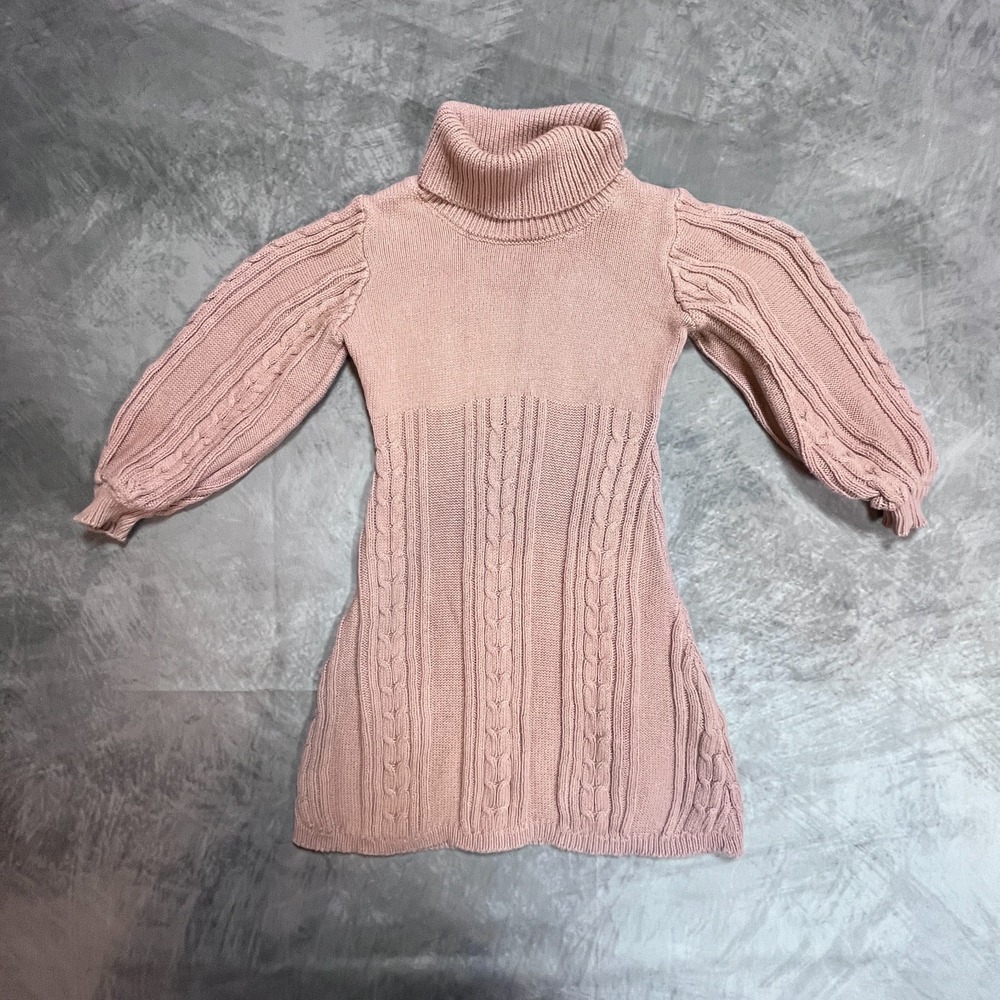 Miss Sweater Dress Girls 4 Years Pink Cotton Cable Knit Long Sleeve Turtleneck